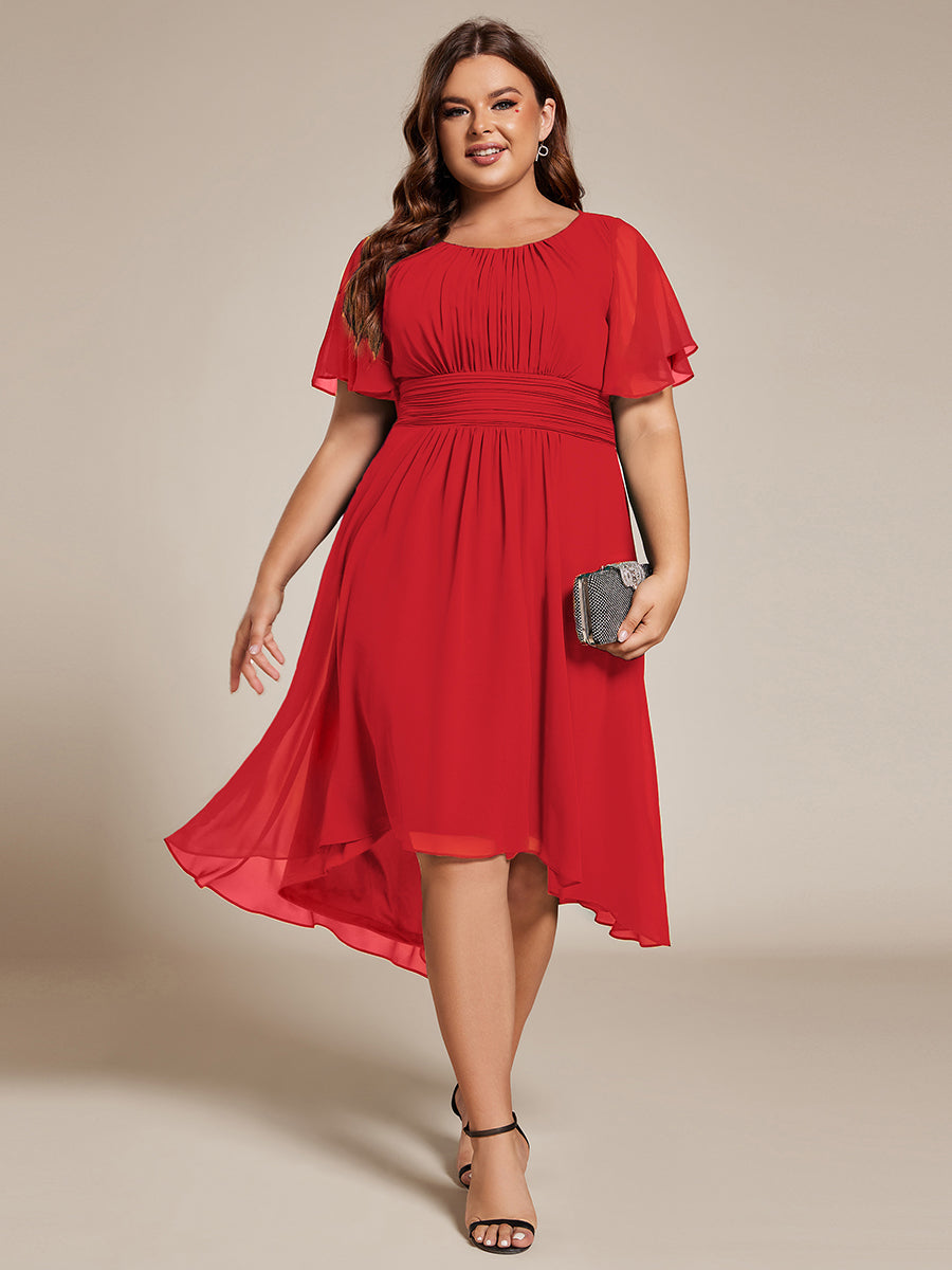 Flowy Chiffon Round Neckline A-Line Knee Length Wedding Guest Dress #color_Light Purple Print