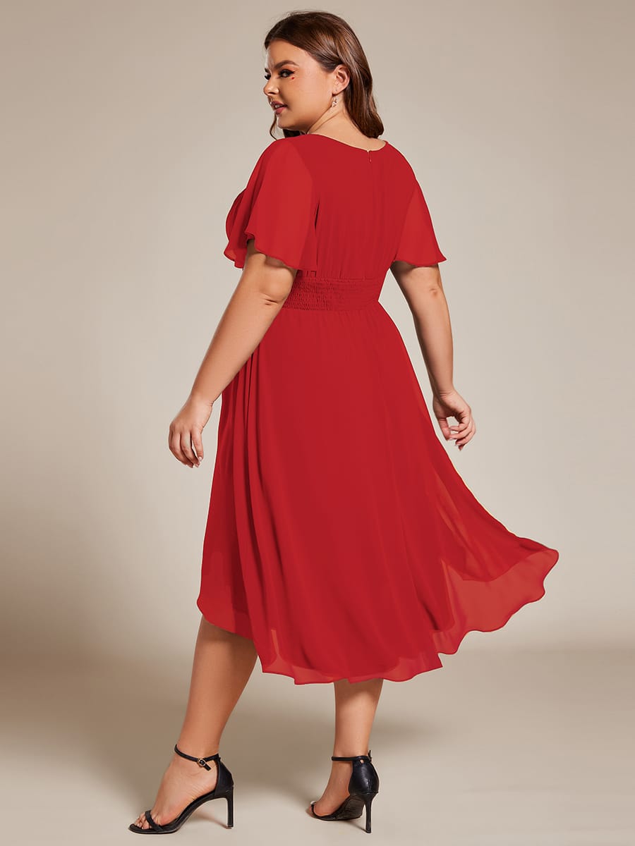ever EDEN|Flowy Chiffon Round Neckline A-Line Midi Wedding Guest Dress #color_Red