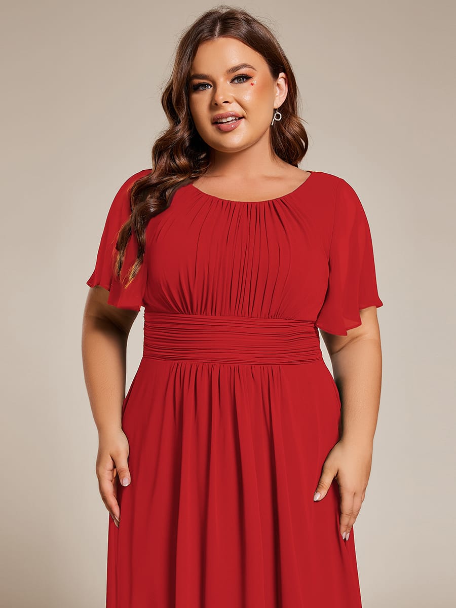 ever EDEN|Flowy Chiffon Round Neckline A-Line Midi Wedding Guest Dress #color_Red
