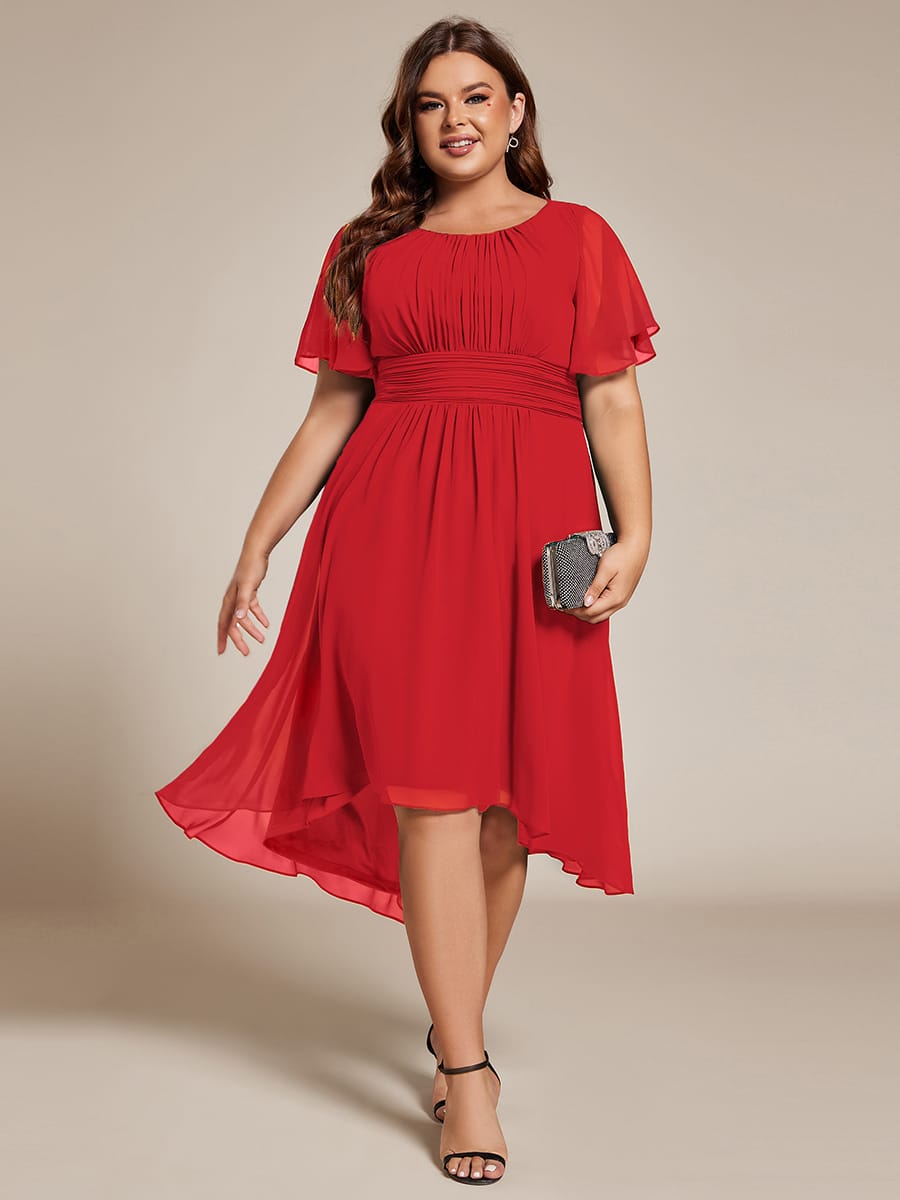 ever EDEN|Flowy Chiffon Round Neckline A-Line Midi Wedding Guest Dress #color_Red