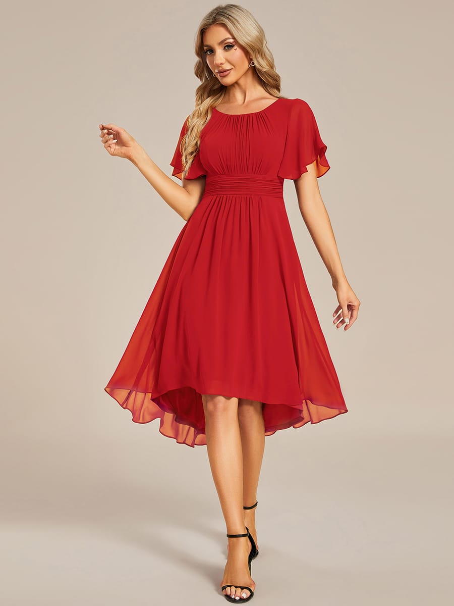 ever EDEN|Flowy Chiffon Round Neckline A-Line Midi Wedding Guest Dress #color_Red
