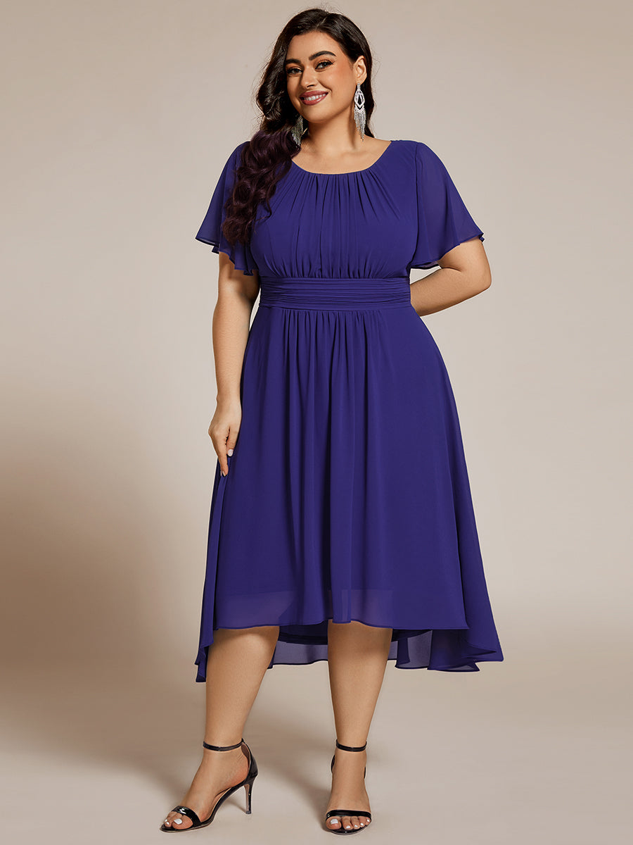 Flowy Chiffon Round Neckline A-Line Knee Length Wedding Guest Dress #color_Light Purple Print