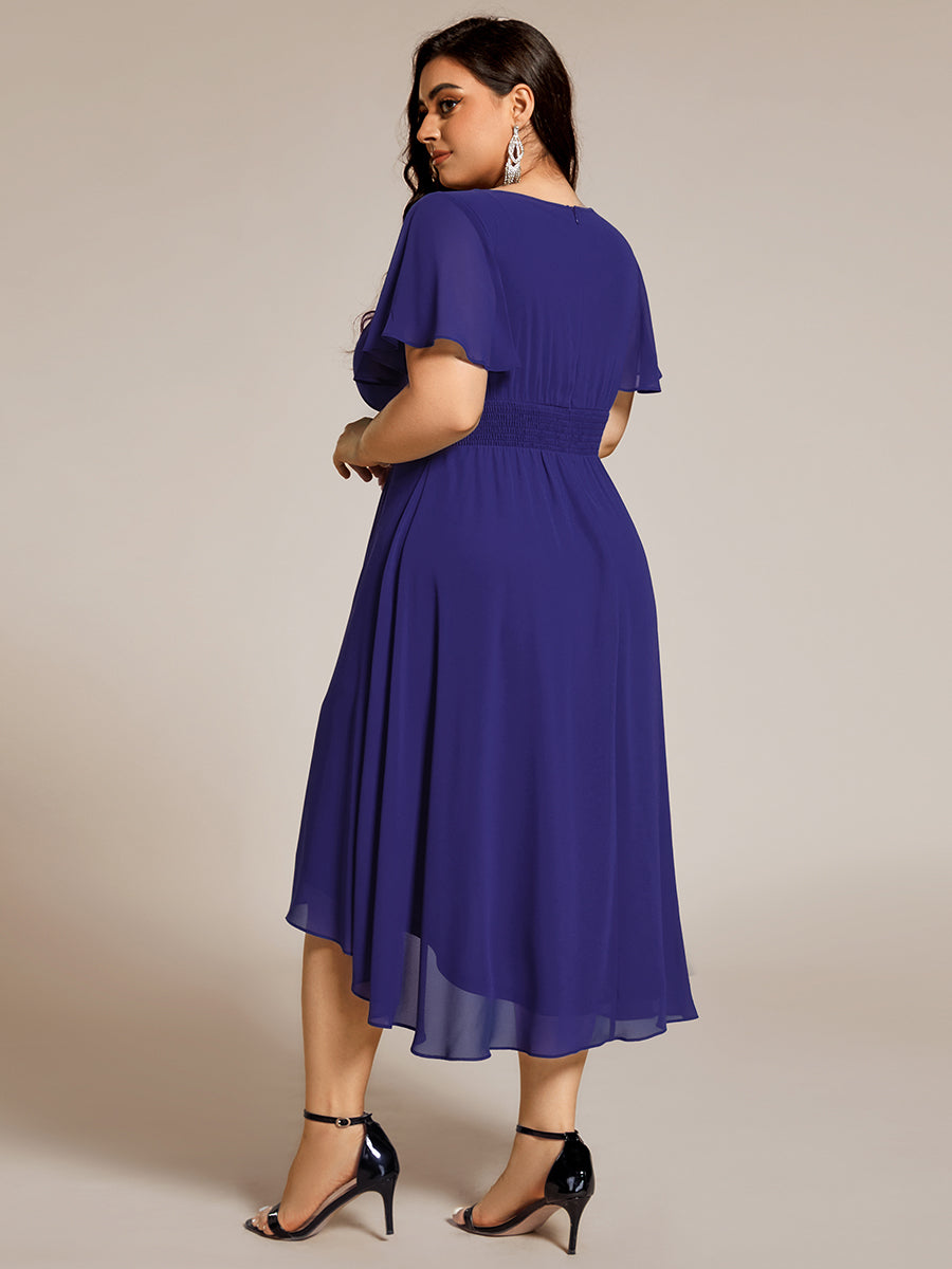 Flowy Chiffon Round Neckline A-Line Knee Length Wedding Guest Dress #color_Light Purple Print