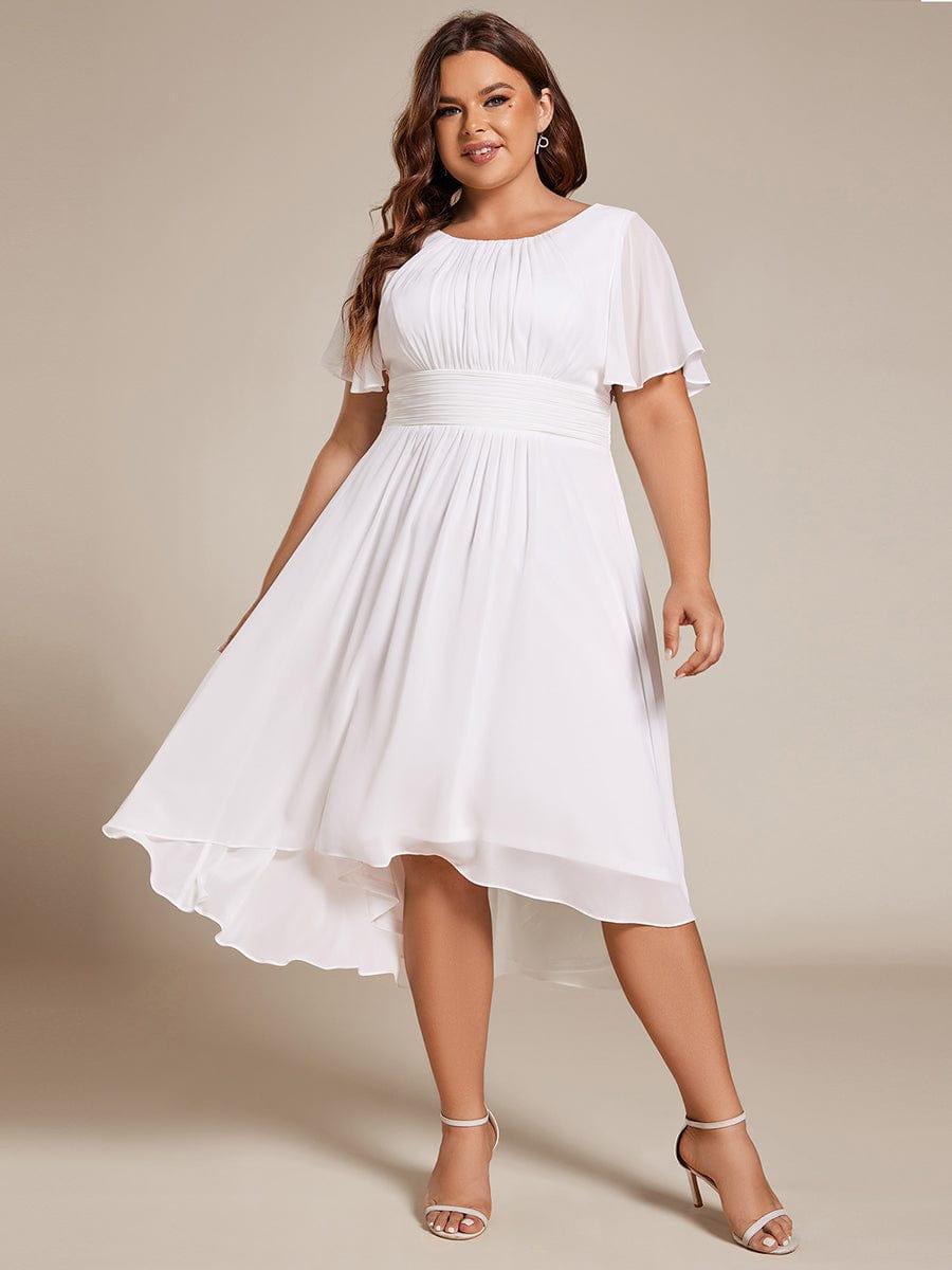 Flowy Chiffon Round Neckline A-Line Knee Length Wedding Guest Dress #color_White