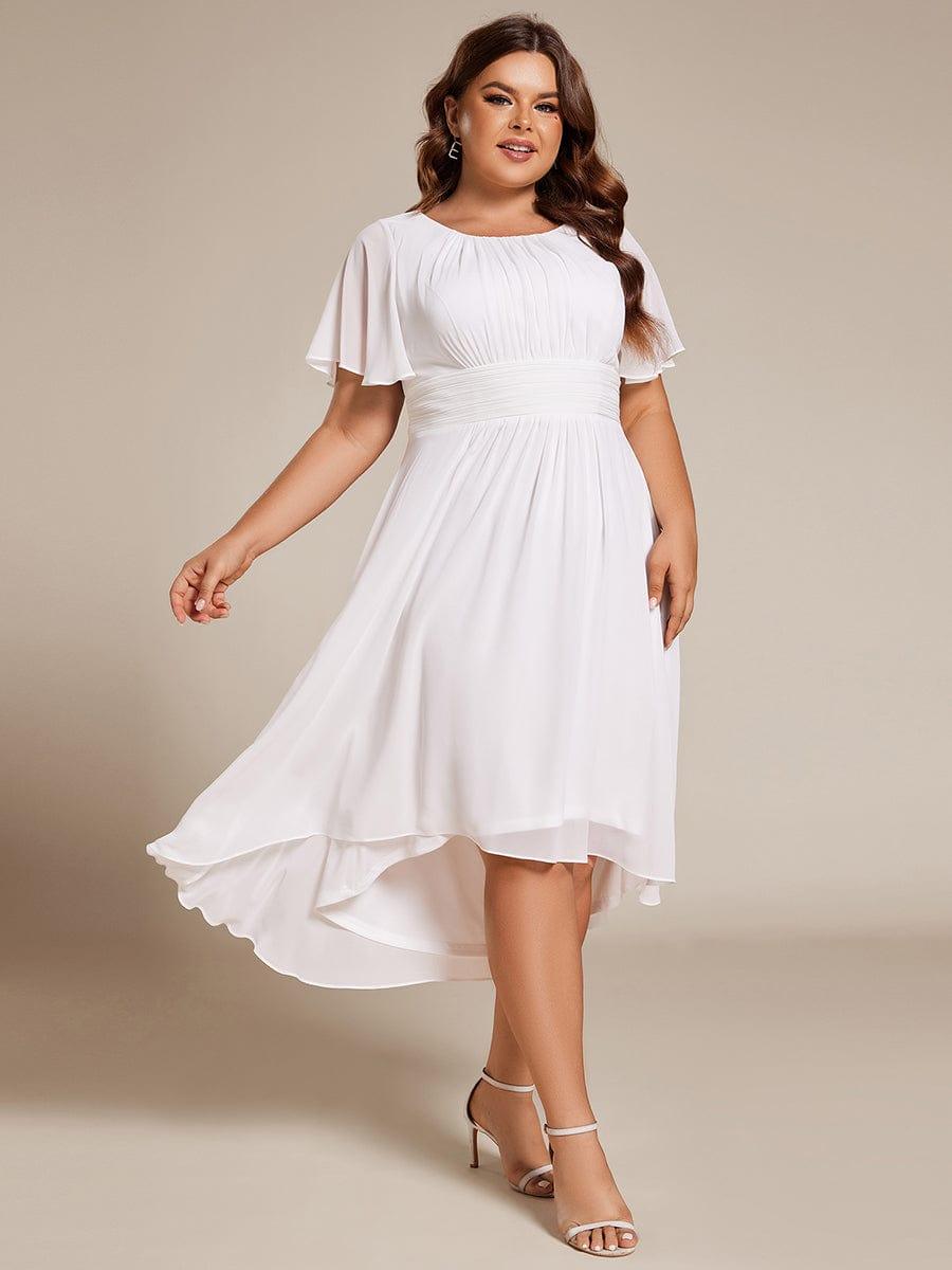 Flowy Chiffon Round Neckline A-Line Knee Length Wedding Guest Dress #color_White