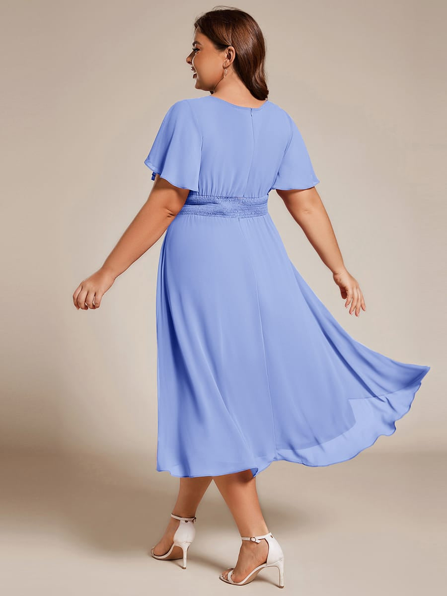 ever EDEN|Flowy Chiffon Round Neckline A-Line Midi Wedding Guest Dress #color_Cornflower Blue