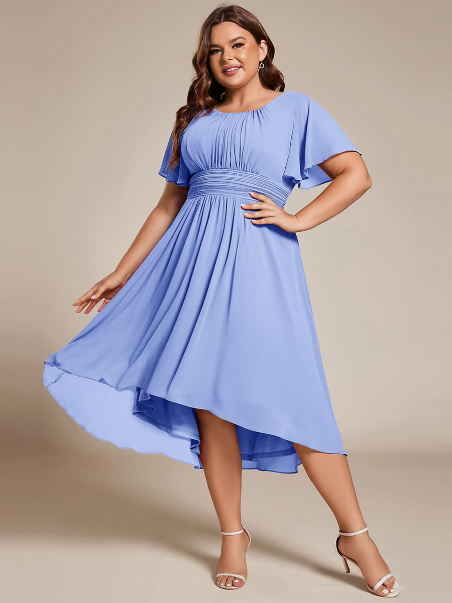 ever EDEN|Flowy Chiffon Round Neckline A-Line Midi Wedding Guest Dress #color_Cornflower Blue