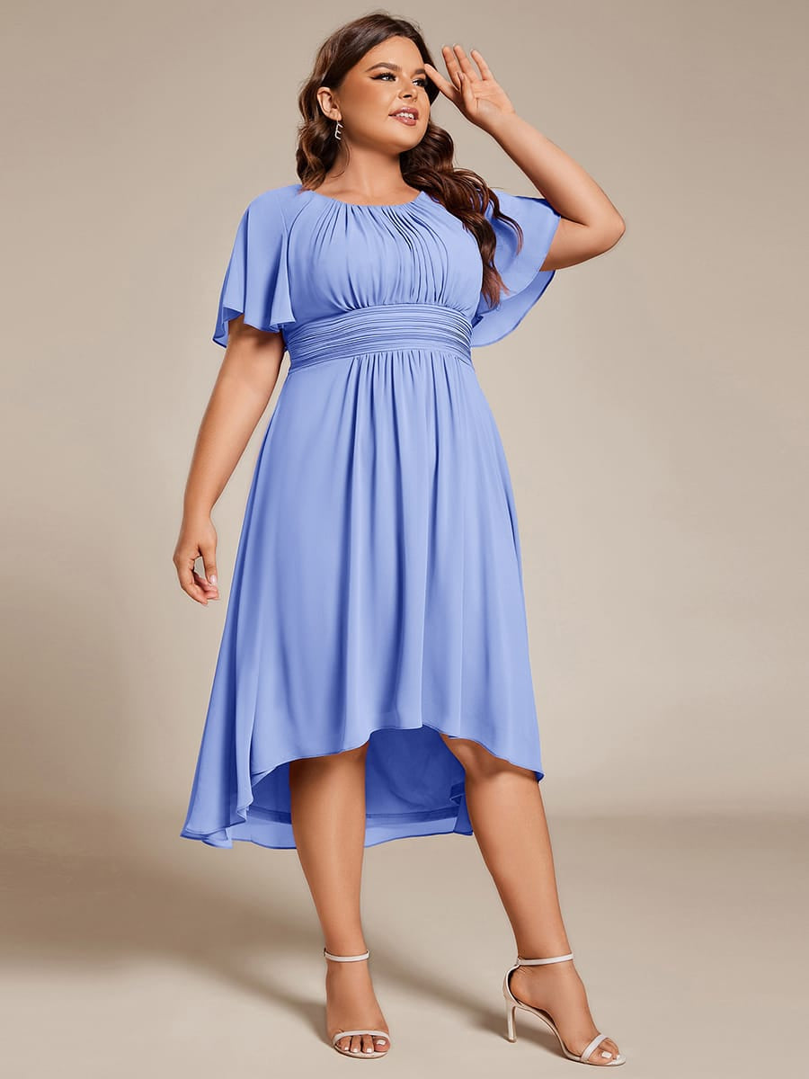 ever EDEN|Flowy Chiffon Round Neckline A-Line Midi Wedding Guest Dress #color_Cornflower Blue