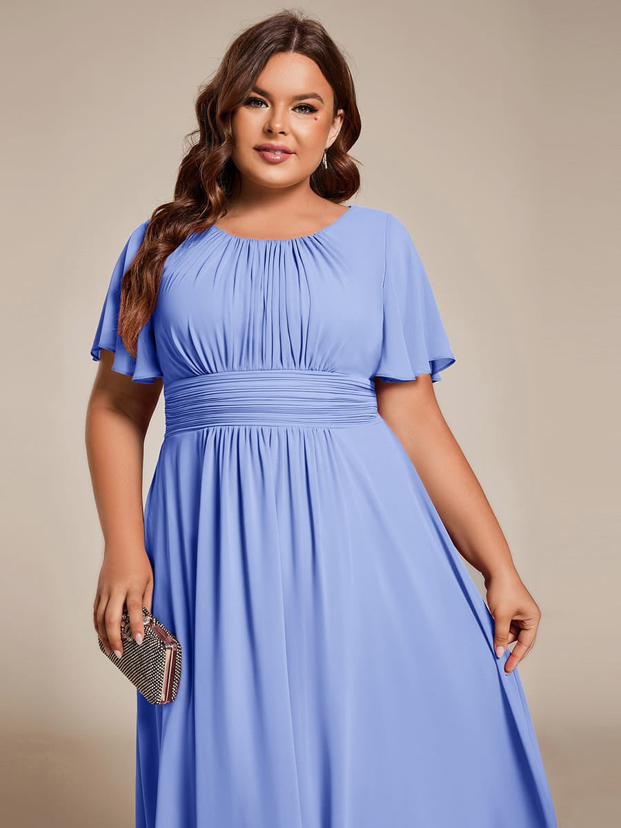 ever EDEN|Flowy Chiffon Round Neckline A-Line Midi Wedding Guest Dress #color_Cornflower Blue