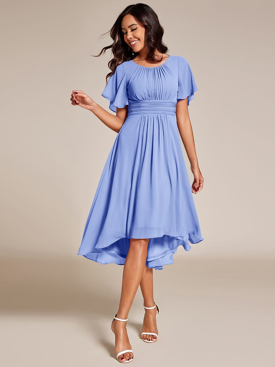 ever EDEN|Flowy Chiffon Round Neckline A-Line Midi Wedding Guest Dress #color_Cornflower Blue