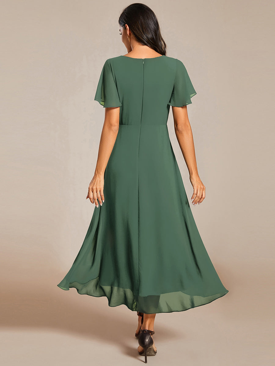Chiffon Elegance Short Sleeve High-Low Wedding Guest Dress #color_Eucalyptus Green