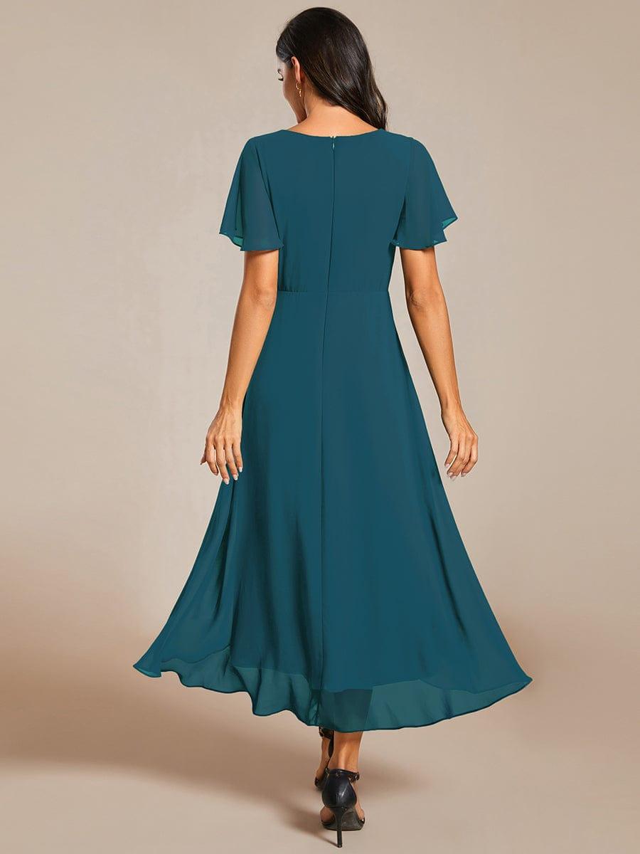 Chiffon Elegance Short Sleeve High-Low Bridesmaid Dress #color_Teal