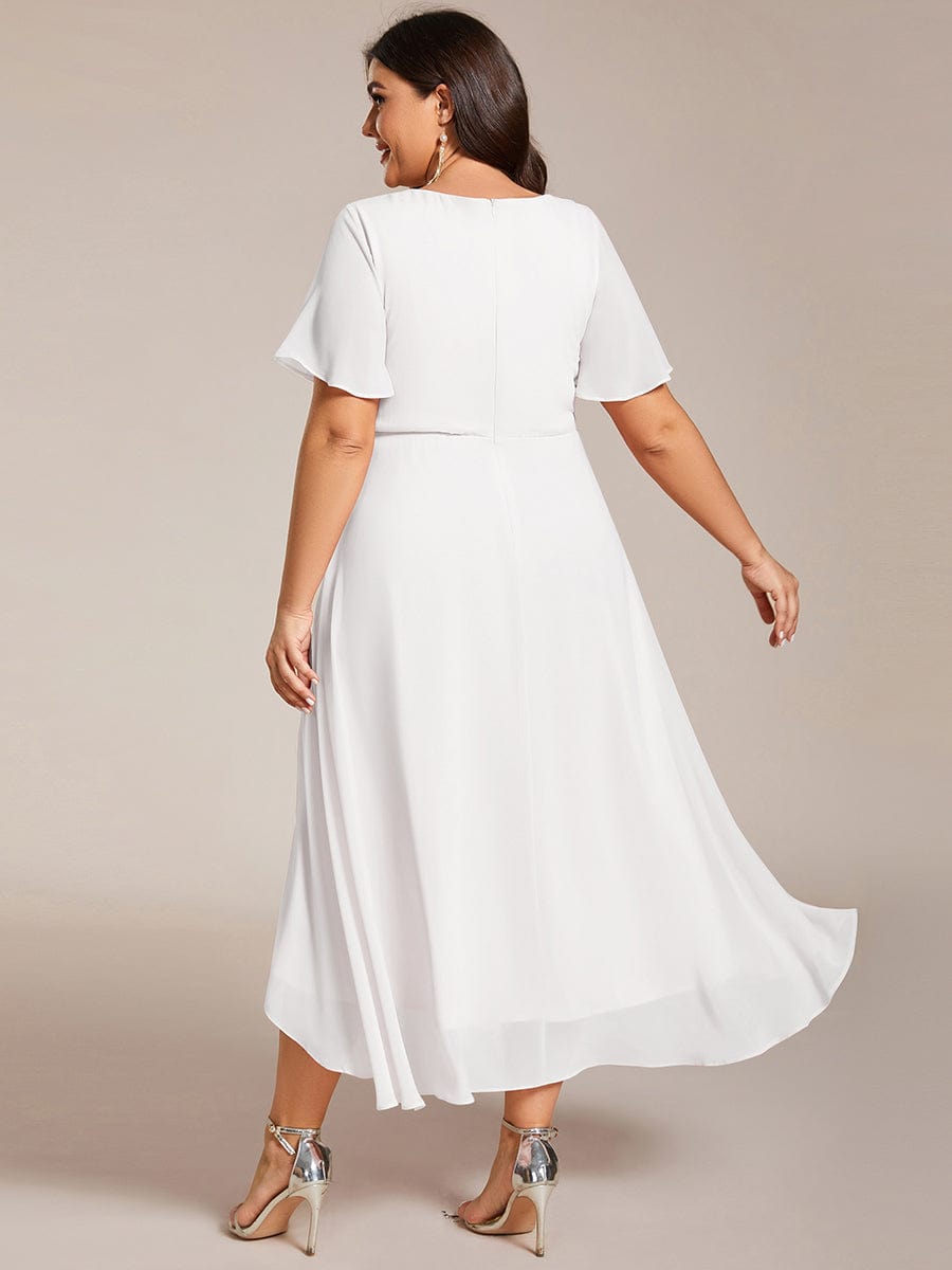Plus Size Chiffon Short Sleeve High-Low Wedding Guest Dress #color_White