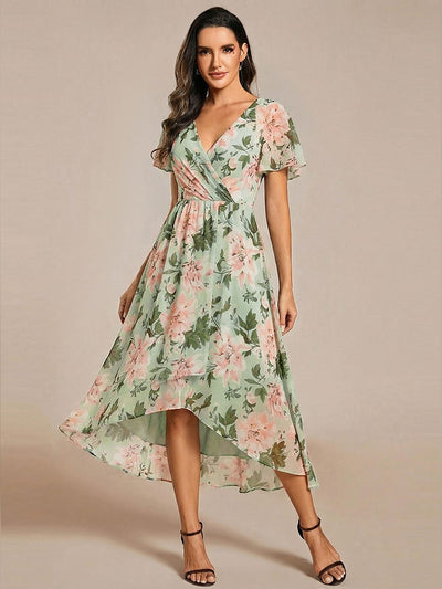 ever LARK|Chiffon Elegance Short Sleeve High-Low Wedding Guest Dress