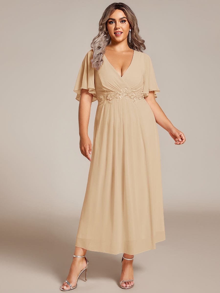 Stylish Cold-Shoulder Floor Length Bridesmaid Dress with Side Slit #color_Champagne