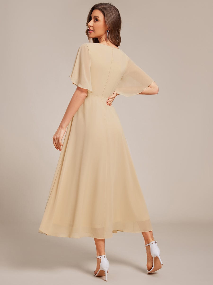 Stylish Cold-Shoulder Floor Length Bridesmaid Dress with Side Slit #color_Champagne