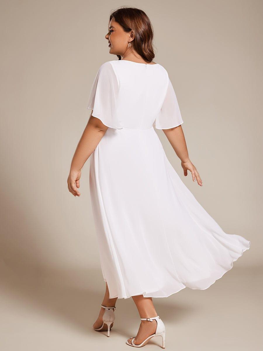V-Neck Chiffon Evening Dress with Waist Applique #color_White