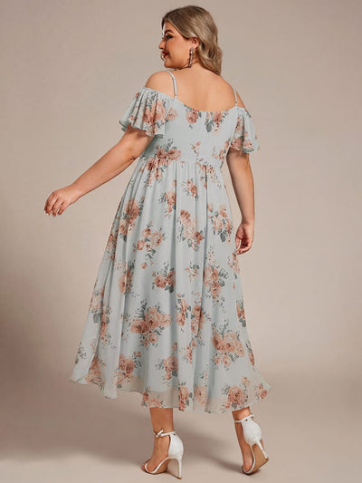 Plus Size One-Shoulder High-Low Chiffon Wedding Guest Dresses with Short Sleeves #color_Amber Bloom