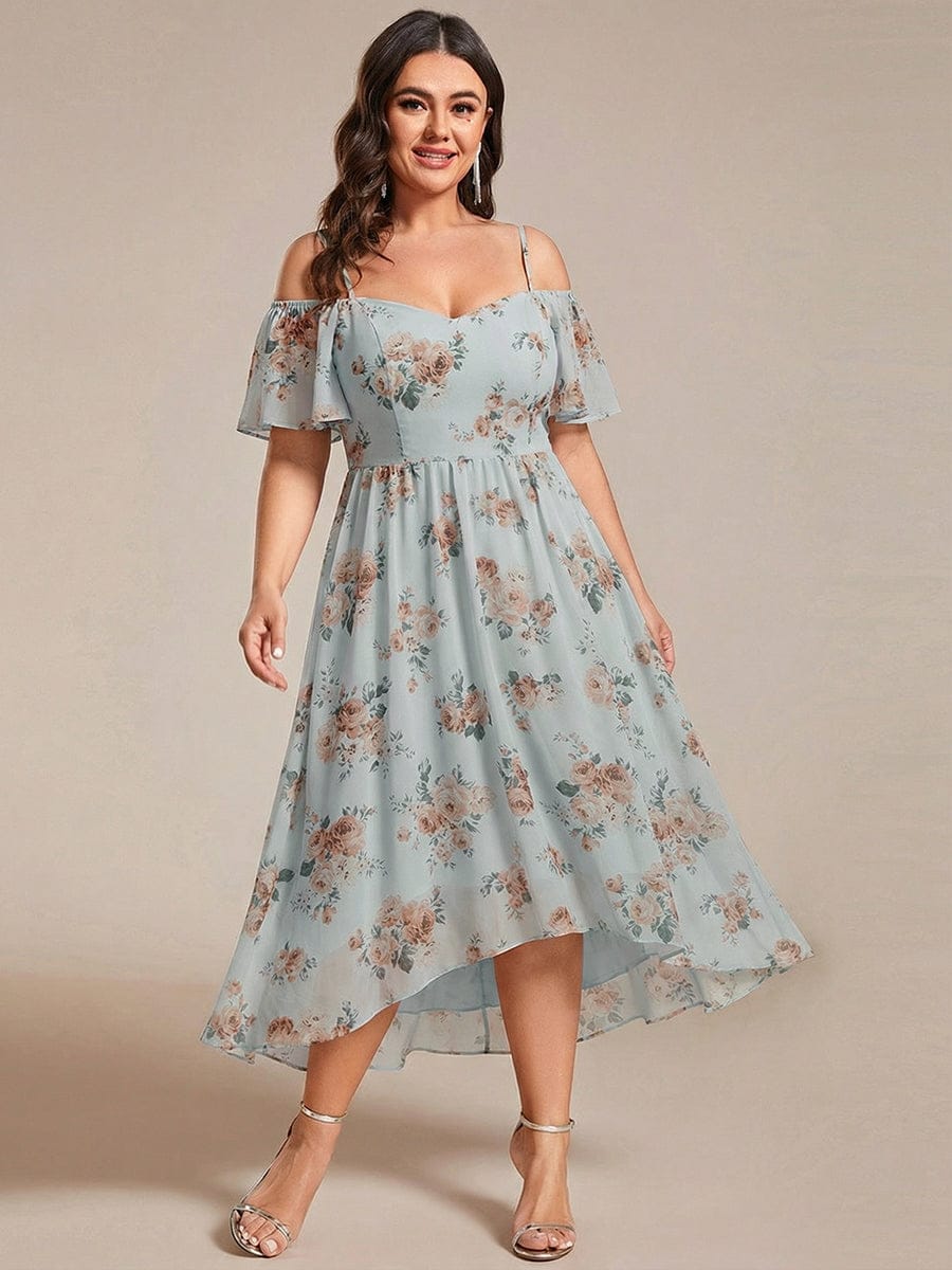 One-Shoulder High-Low Chiffon Wedding Guest Dresses with Short Sleeves #color_Amber Bloom