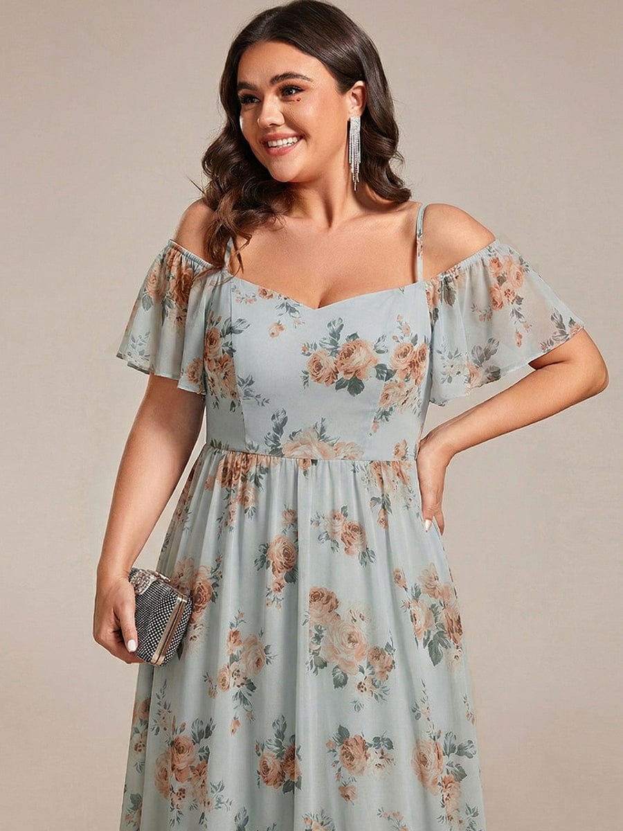 One-Shoulder High-Low Chiffon Wedding Guest Dresses with Short Sleeves #color_Amber Bloom