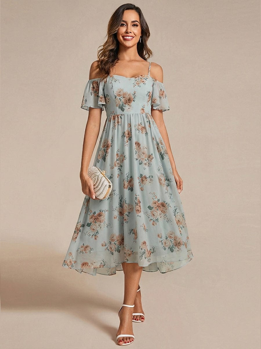 One-Shoulder High-Low Chiffon Wedding Guest Dresses with Short Sleeves #color_Amber Bloom