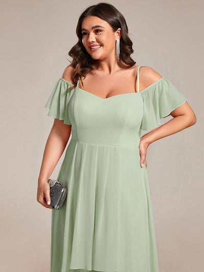 ever JORDANE|Off-Shoulder High-Low Chiffon Bridesmaid Dresses with Short Sleeves