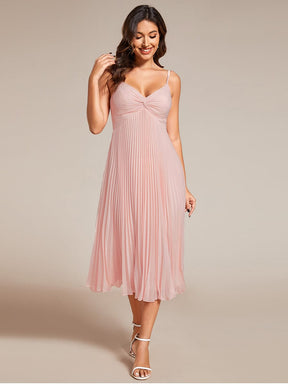 Midi Chiffon Stacked Pleating Backless Wedding Guest Dress with V-Neck