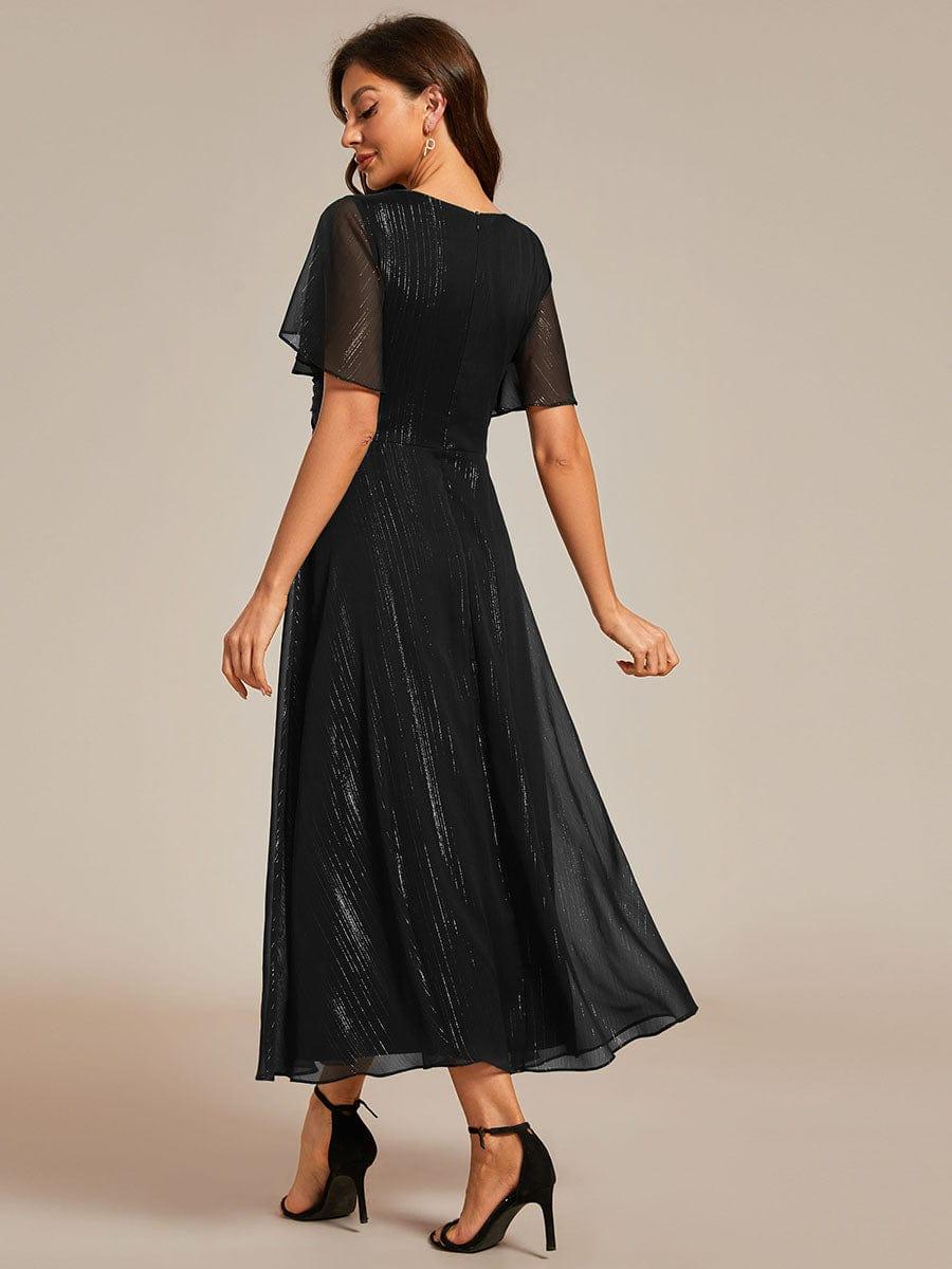 Glitter A-Line Midi Wedding Guest Dress #color_Black