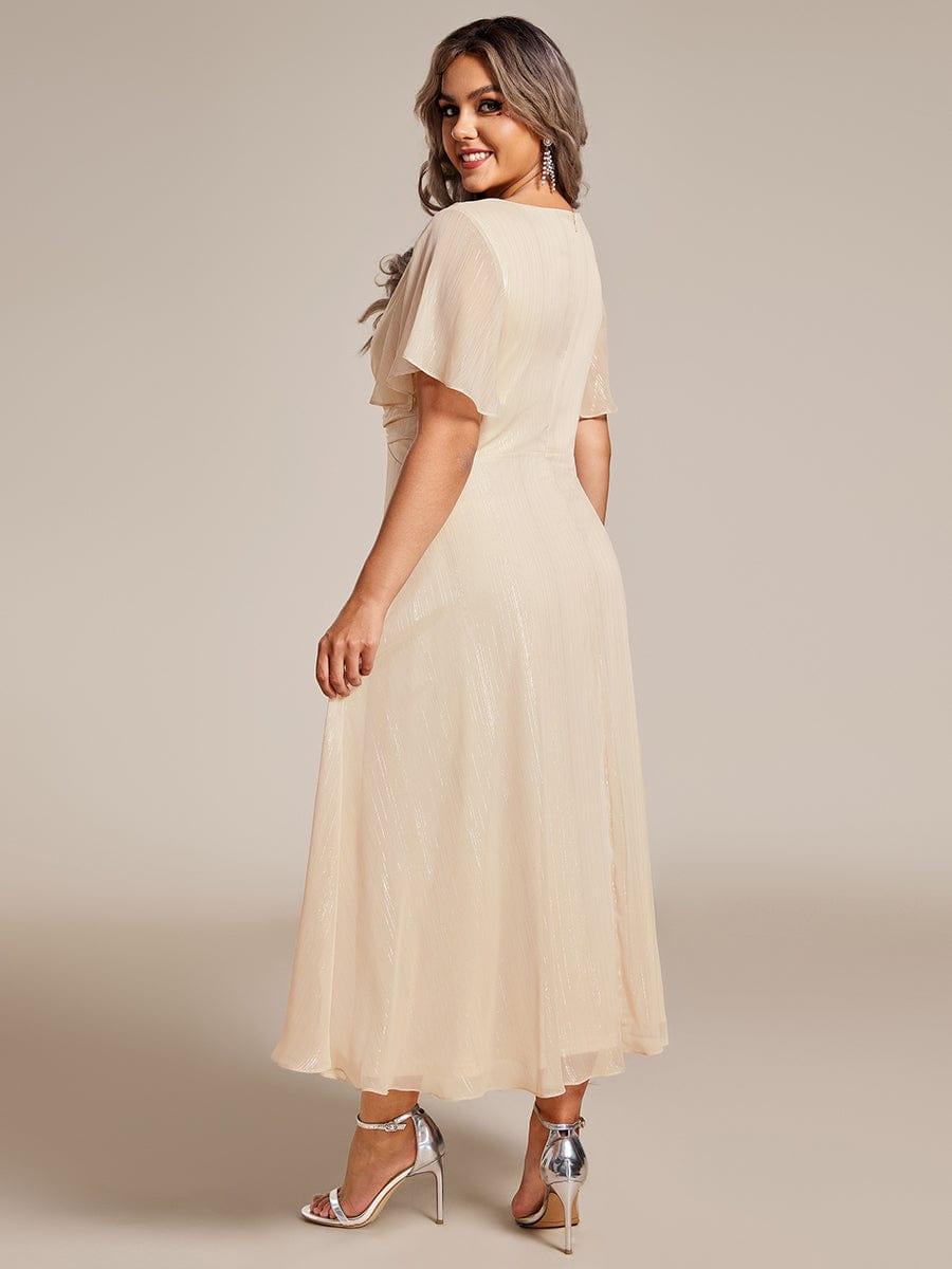 Glitter A-Line Midi Wedding Guest Dress #color_Champagne