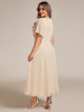 Glitter Short Sleeve A-Line Midi Wedding Guest Dress with Ruffled Hem