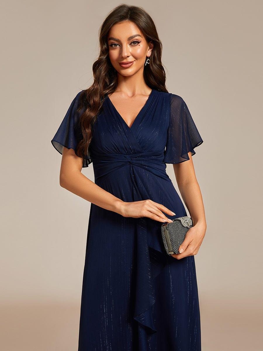 Glitter A-Line Midi Wedding Guest Dress #color_Navy Blue