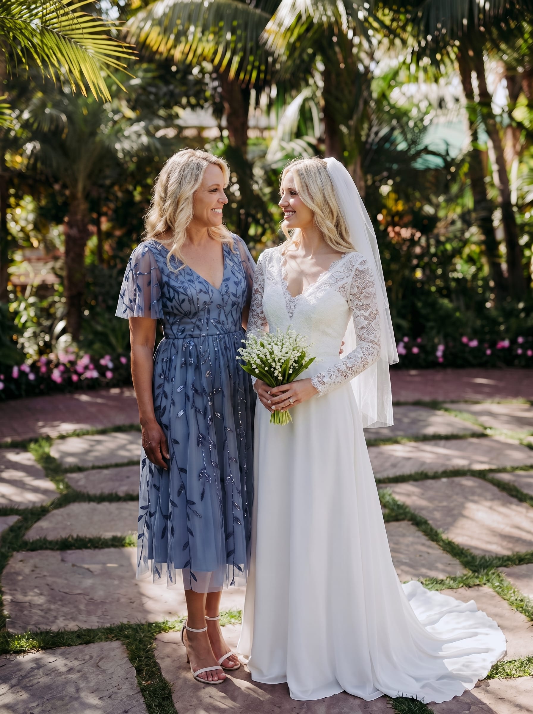 Leaf Sequin Short Sleeve Tulle Midi Wedding Guest Dress #color_Dusty Blue
