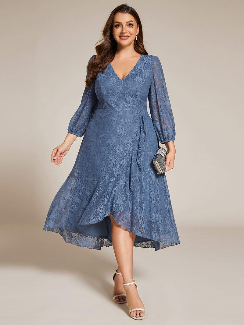 Romantic Lace High-Low Wedding Guest Dress with Long Sleeves(Final Sale