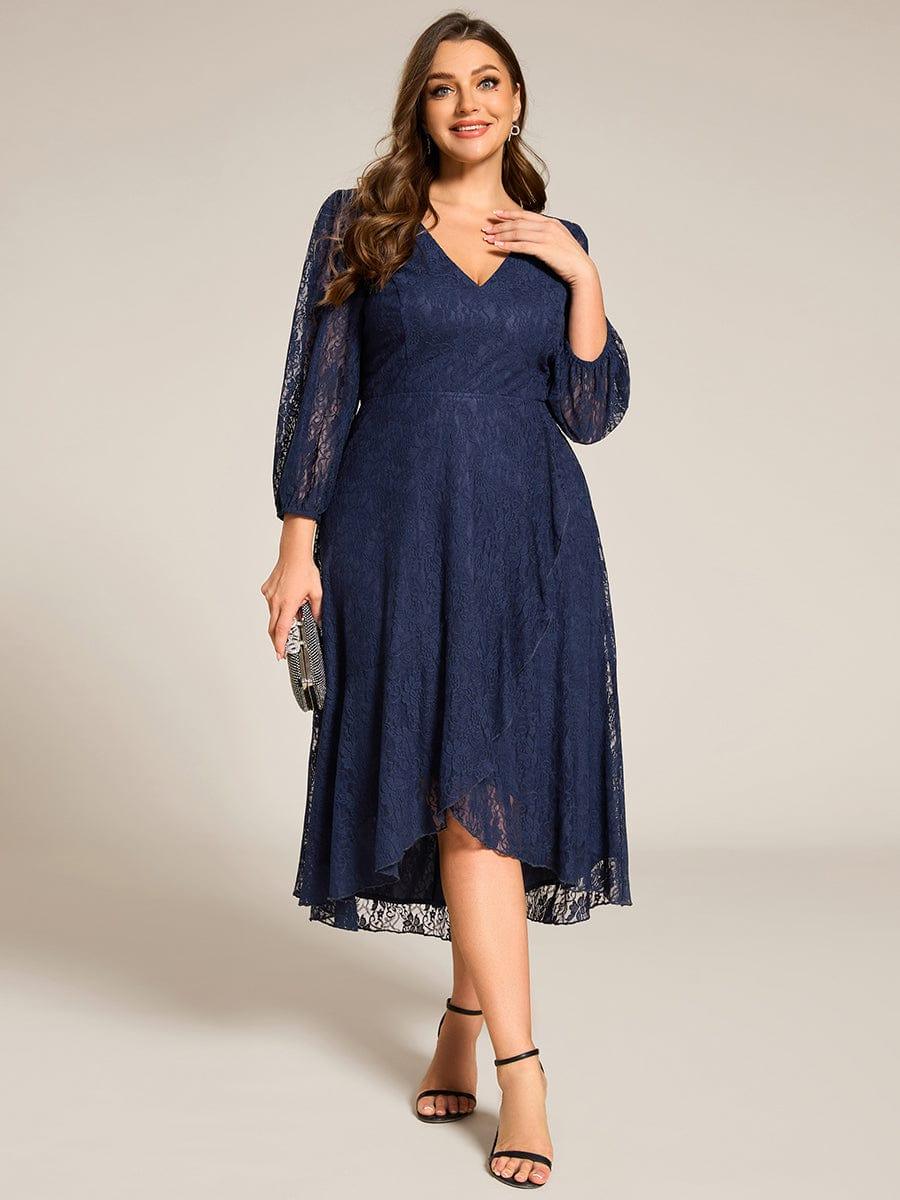 PLus Size Lace High-Low Wedding Guest Dress with Ruffled Edges and