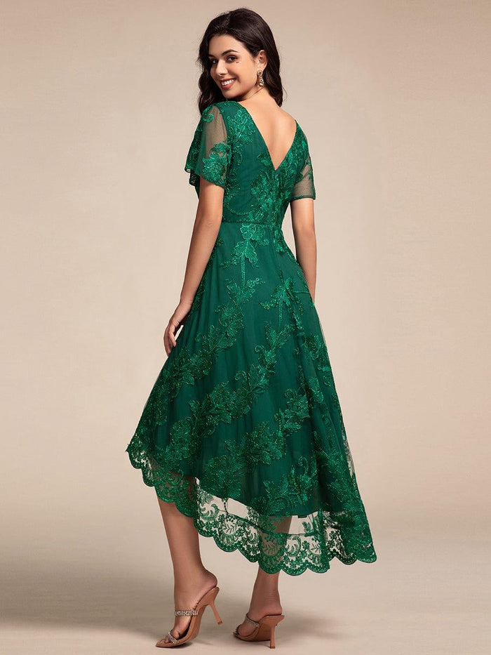 Embroidered Mesh Midi Wedding Guest Dress