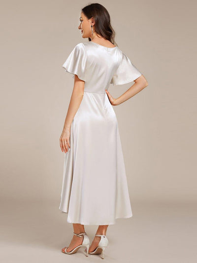 High-Low Satin Wedding Guest Dress with Pockets #color_White