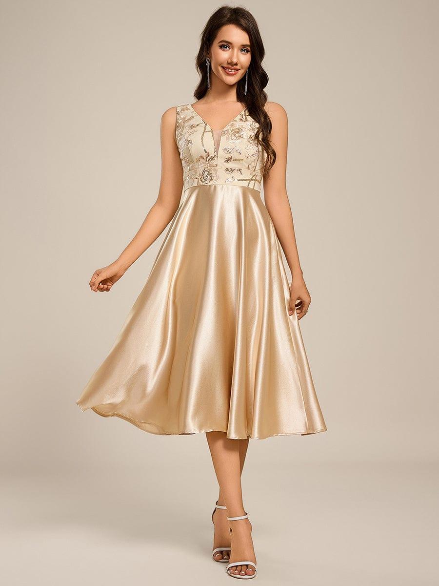 Deep V Neck Sequin Satin Sleeveless Midi Wedding Guest Dress - Ever-Pretty UK Deep V Neck Sequin Satin Sleeveless Midi Wedding Guest Dress - Ever-Pretty UK