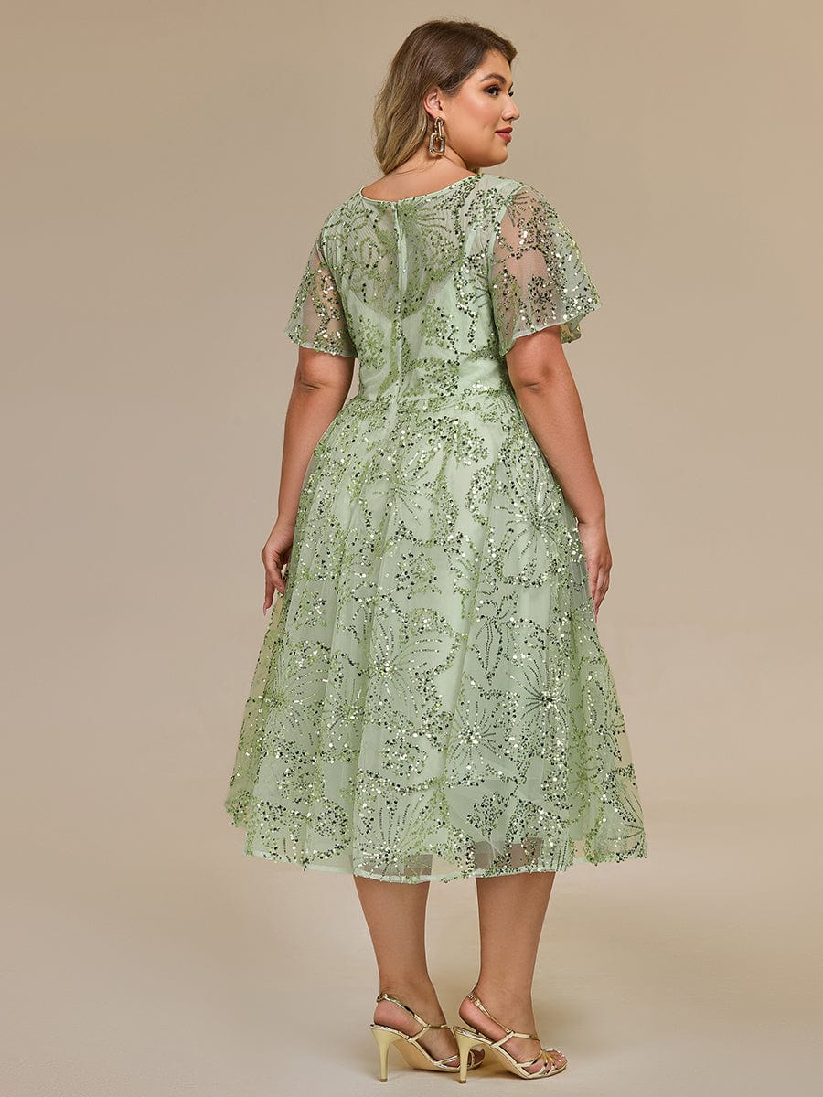 Sequin Sequin Ruffle Sleeve Wedding Guest Dress #color_Mint Green