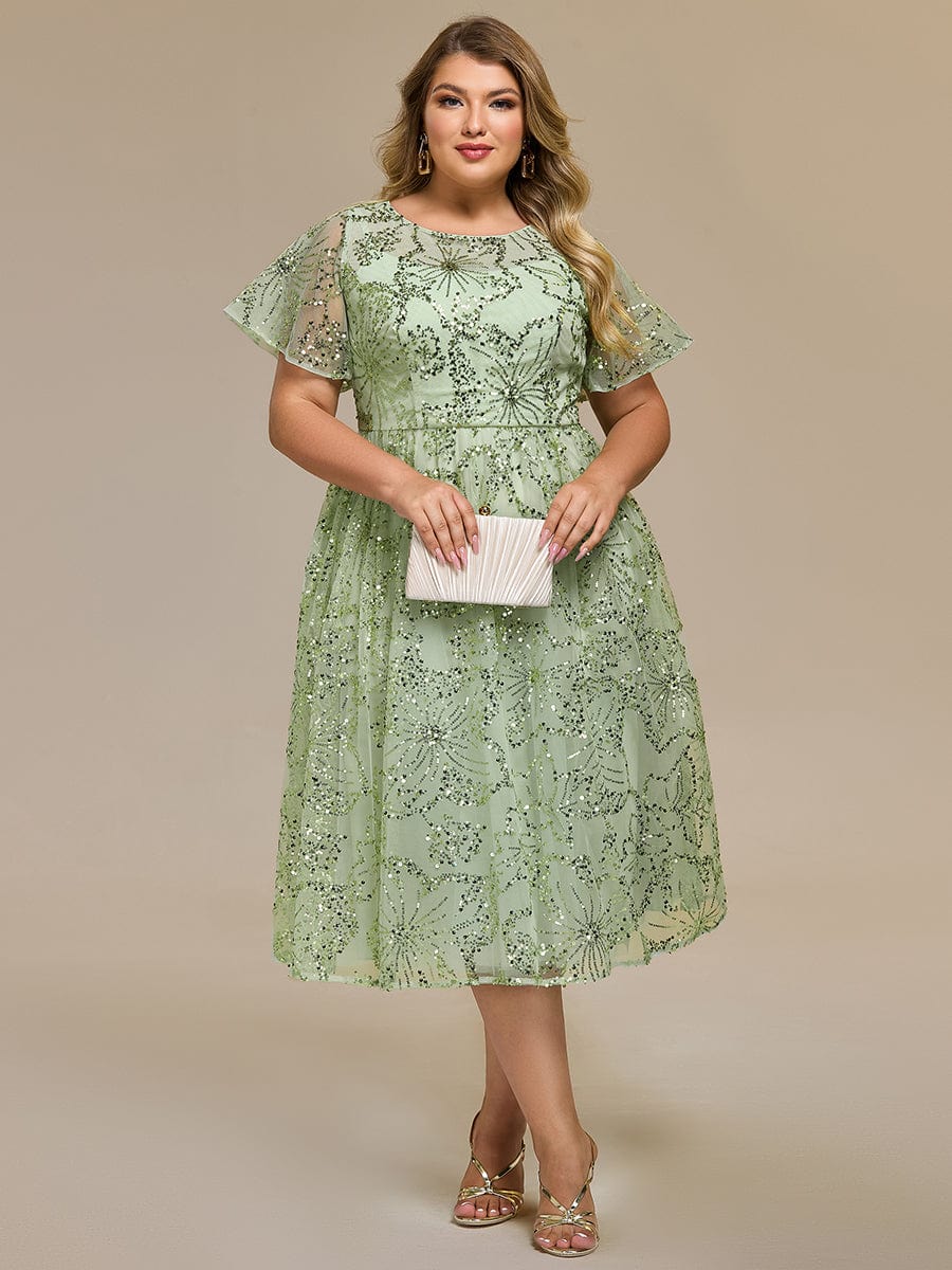 Sequin Sequin Ruffle Sleeve Wedding Guest Dress #color_Mint Green
