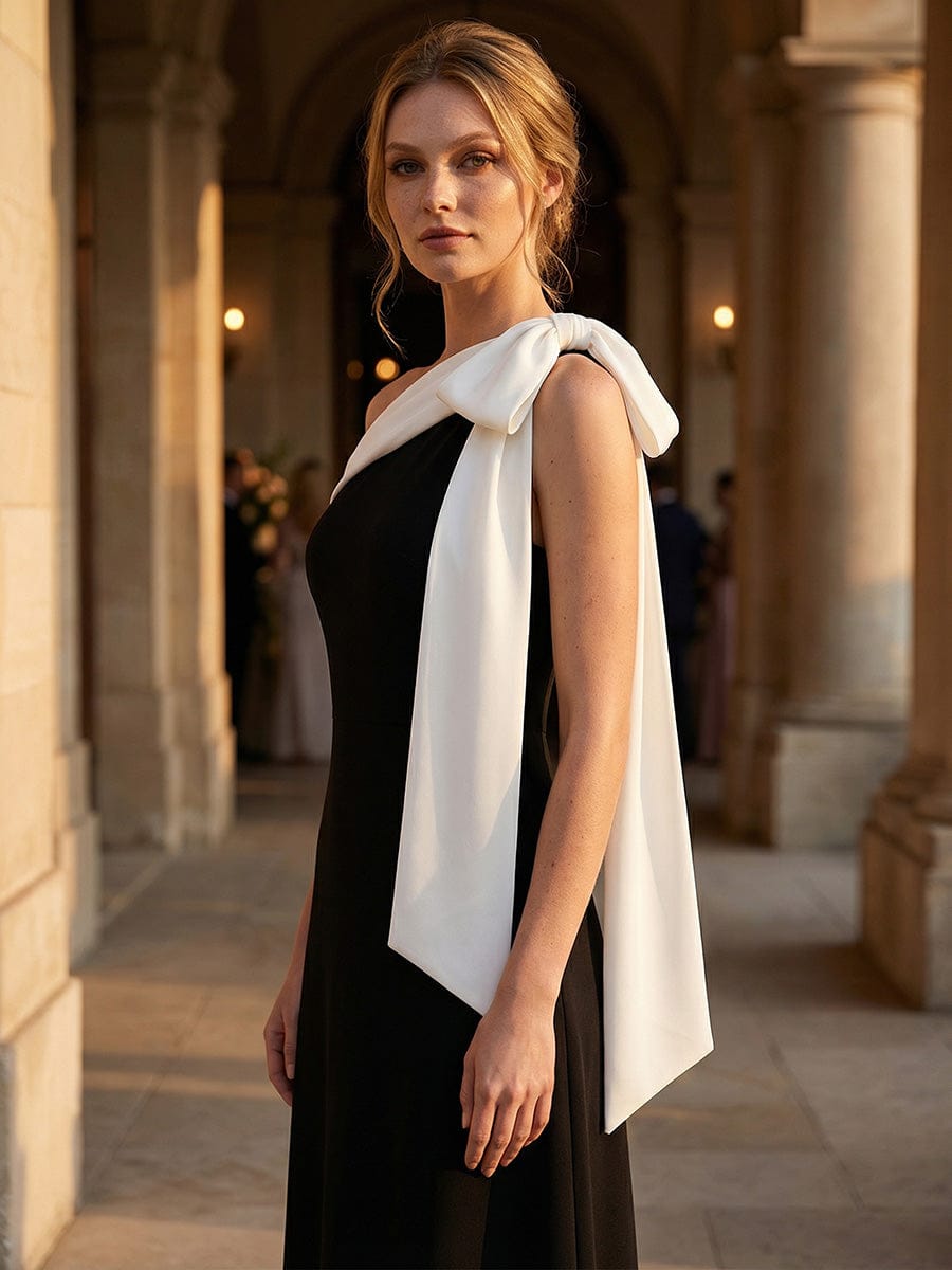 Bow Knit Sleeveless Dress #color_Ivory-Black