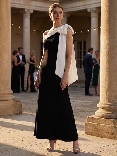 Bow Knit Sleeveless Dress #color_Ivory-Black