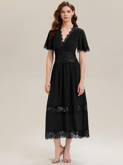 Cut-Out Detail Chiffon Ruffle Sleeve Dress