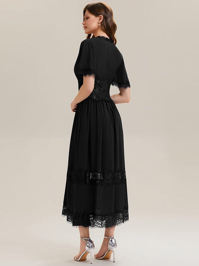 Cut-Out Detail Chiffon Ruffle Sleeve Dress