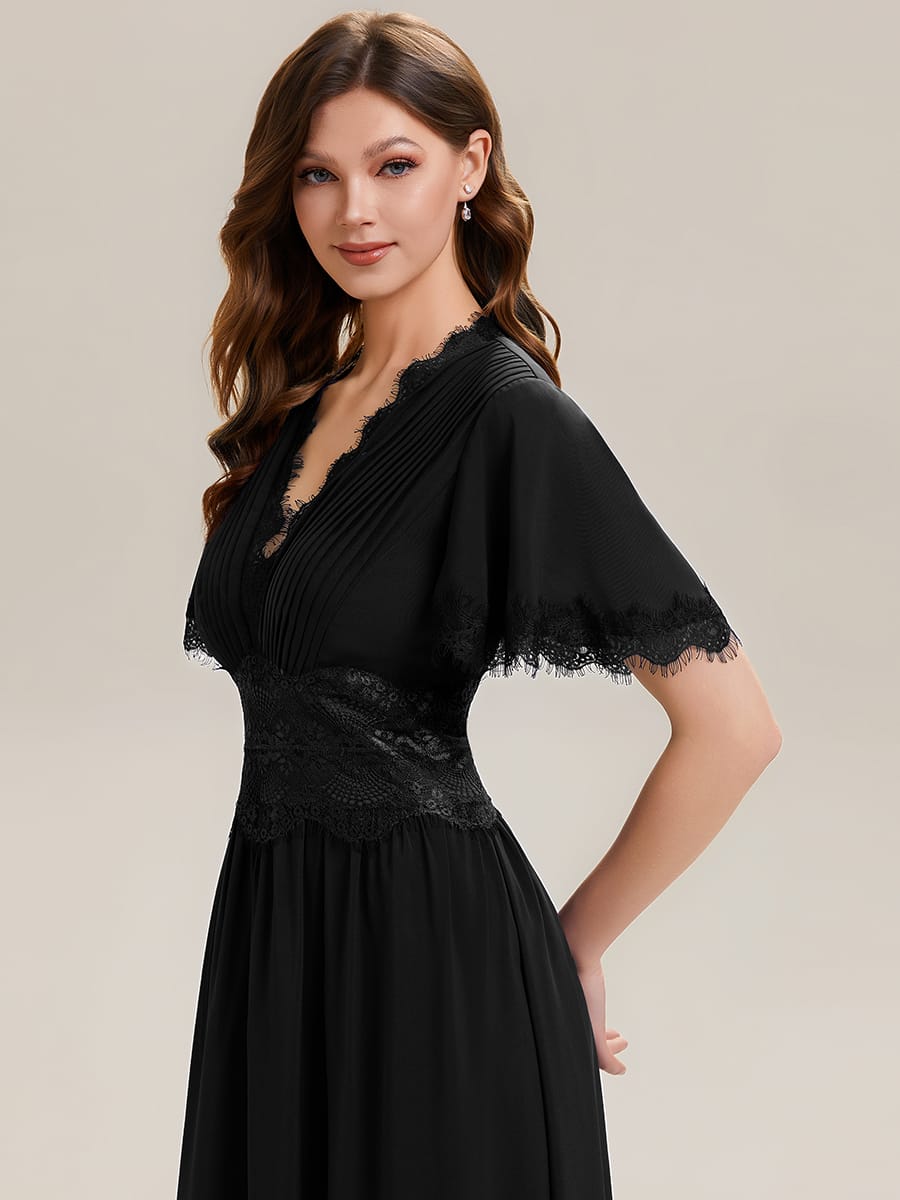Cut-Out Detail Chiffon Ruffle Sleeve Dress #color_Black