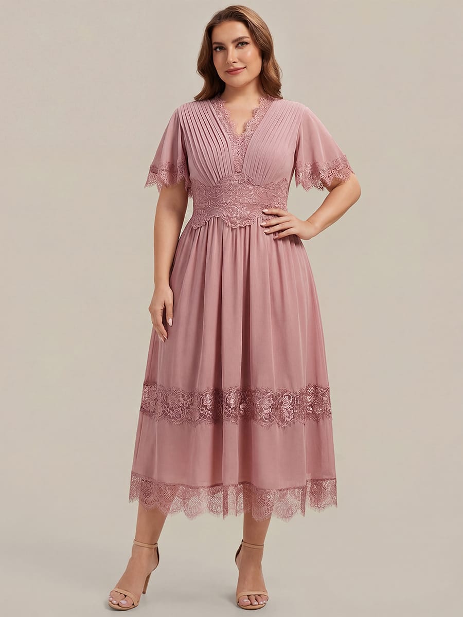 Cut-Out Detail Chiffon Ruffle Sleeve Dress #color_Dusty Rose
