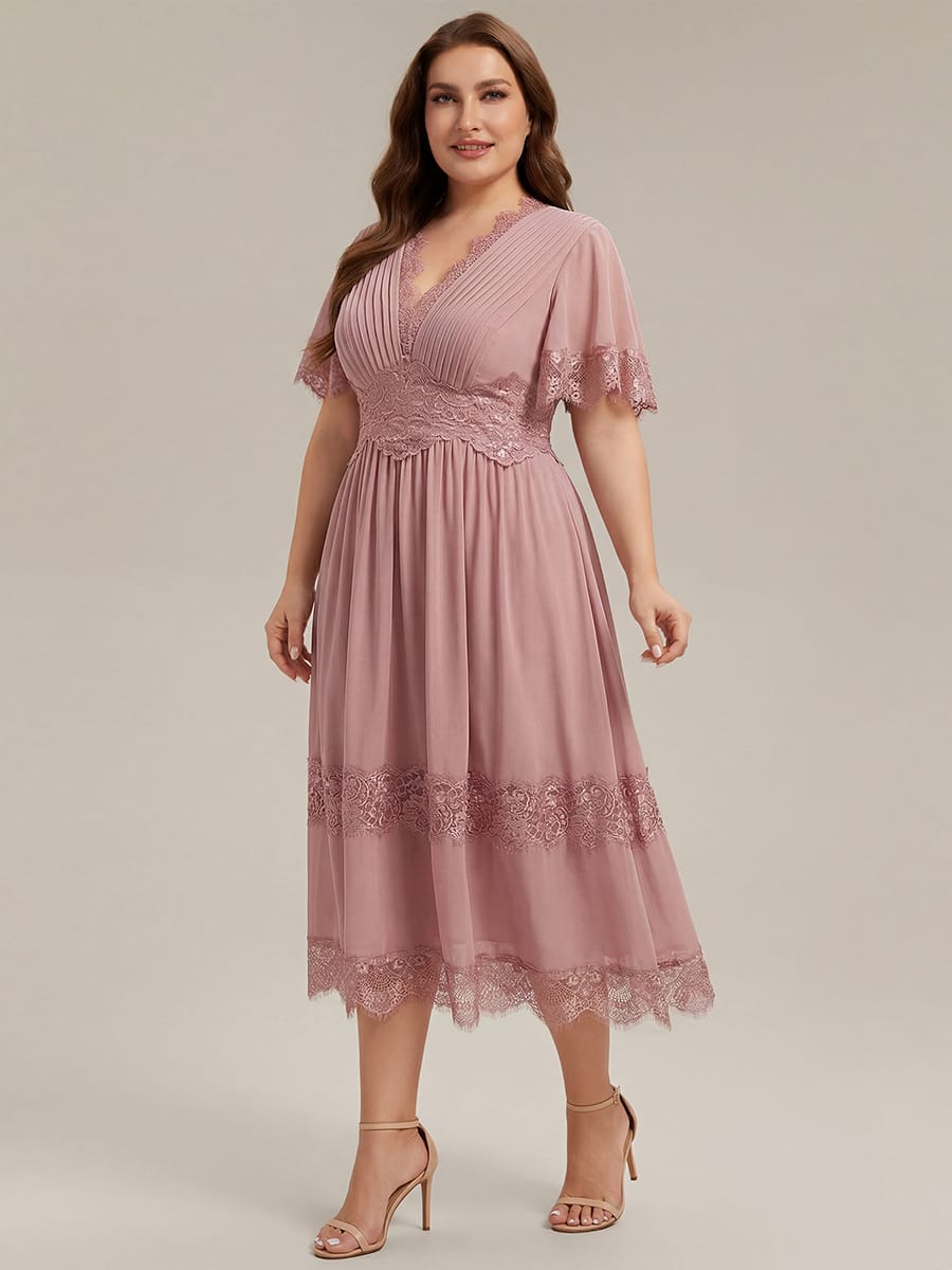 Cut-Out Detail Chiffon Ruffle Sleeve Dress #color_Dusty Rose