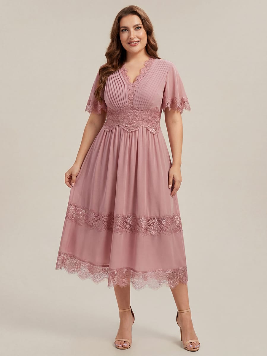 Cut-Out Detail Chiffon Ruffle Sleeve Dress #color_Dusty Rose
