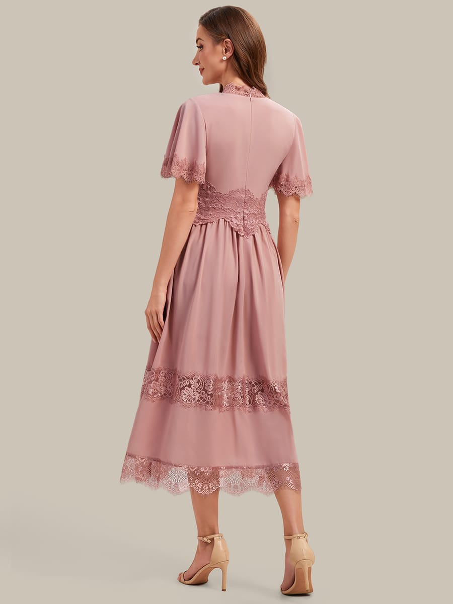 Cut-Out Detail Chiffon Ruffle Sleeve Dress #color_Dusty Rose