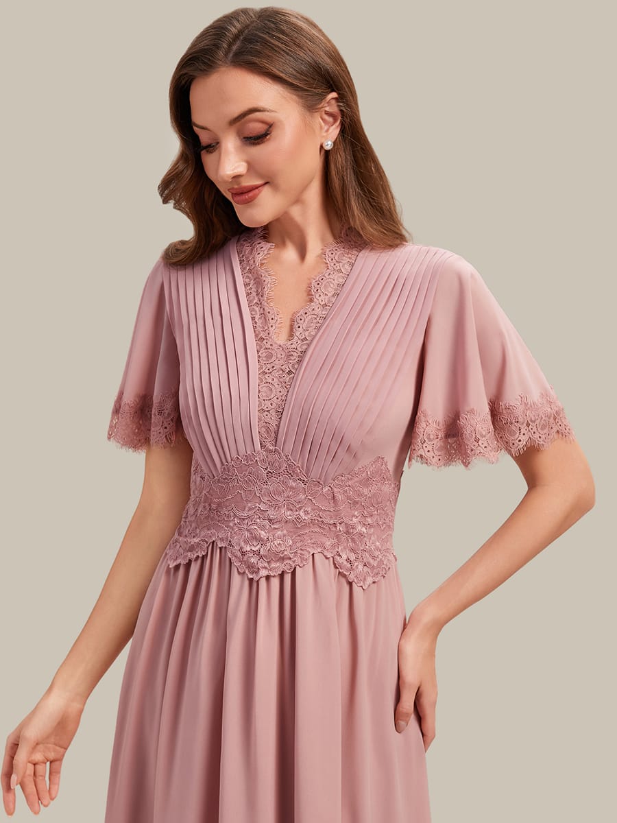 Cut-Out Detail Chiffon Ruffle Sleeve Dress #color_Dusty Rose