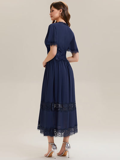 Cut-Out Detail Chiffon Ruffle Sleeve Dress #color_Navy Blue